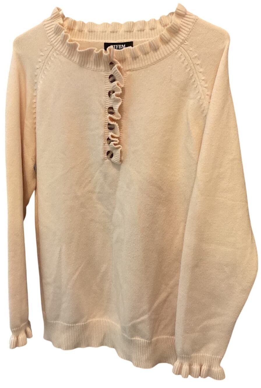 BTFBM Women Ivory Pullover Sweater M Ruffle Knit Collar